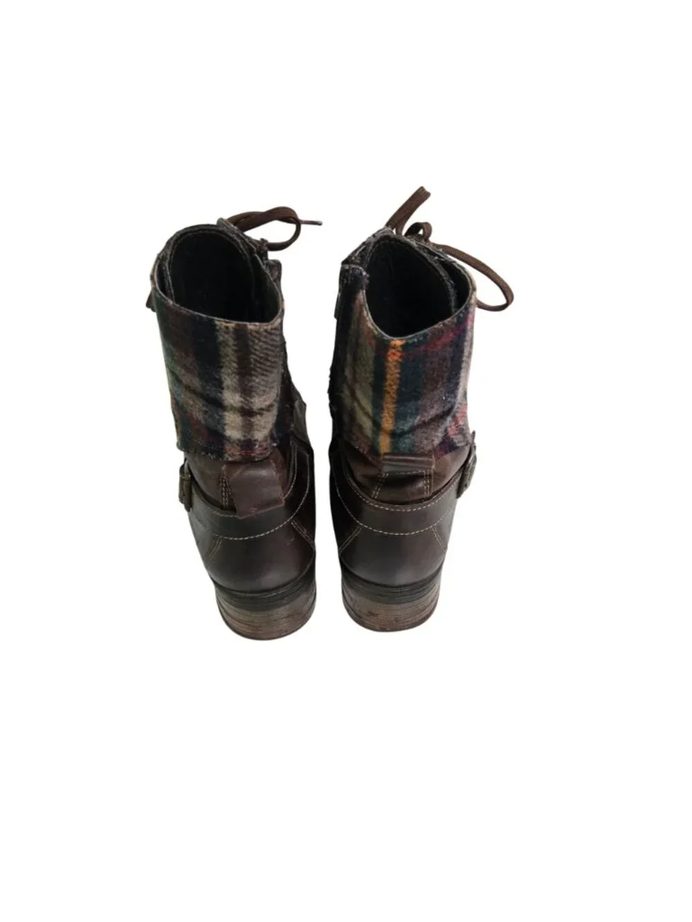 Taos Crave Chocolate Plaid Boot Lace Up Leather Flannel Quality Size 41/10-10.5